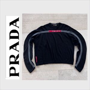 Authentic vintage Prada Men's Black Sweater spellout logo L